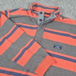 LL Bean Mens Pullover Rugby Shirt XXL Gray Orange Striped Long Sleeve Rugby